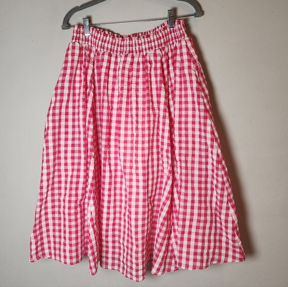 Torrid Midi Seersucker Smocked Skirt Set Pink White Gingham Plaid Size 1X - Picture 14 of 16